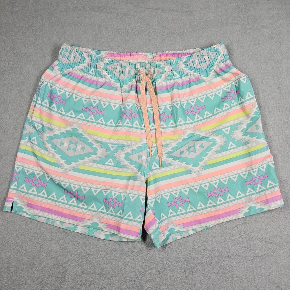 Chubbies Swim Trunks Mens Size Medium Lined Teal Aztec The En Fuegos Shorts